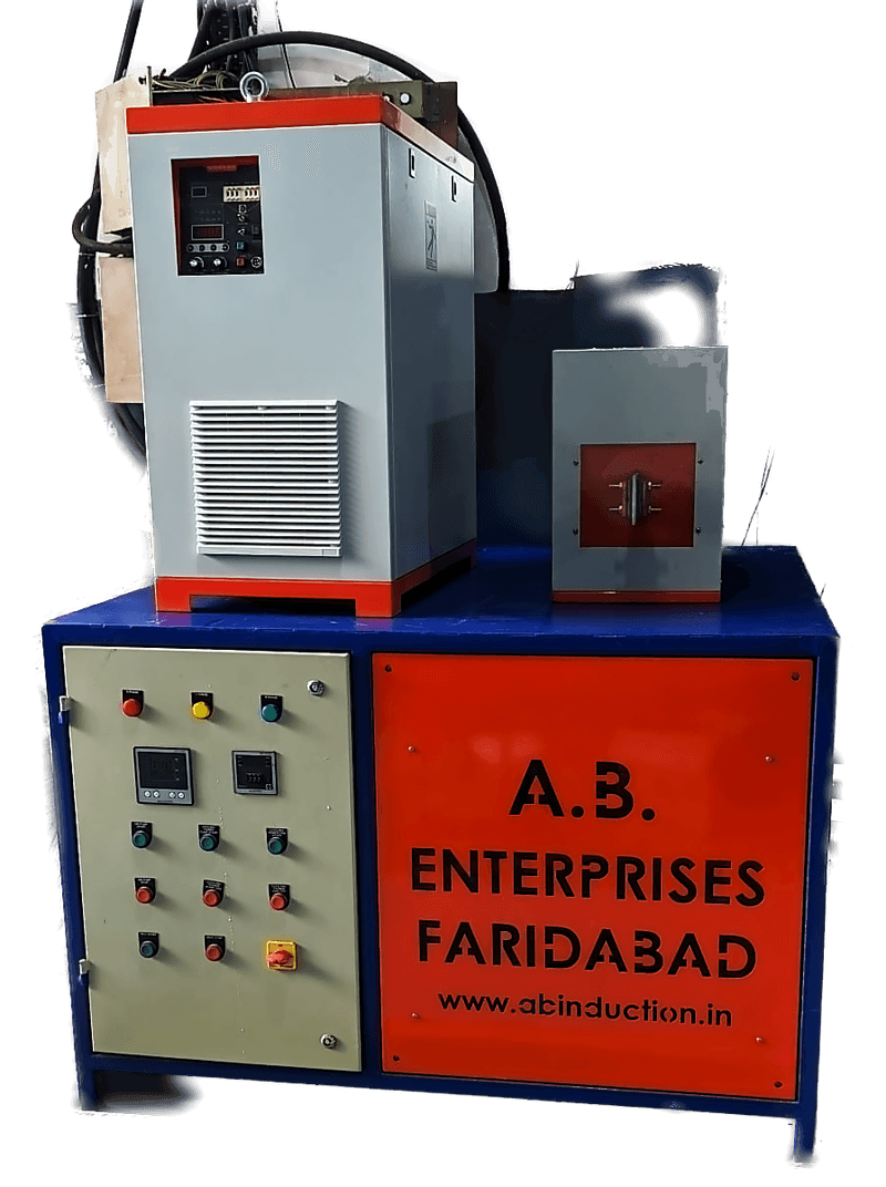 ABE-60AB ultra high frequency machine, a grey and red topped power supply mounted on an orange fronted cabinet carrying the A.B. Enterprises name plate.